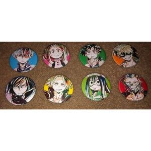 Set of 8 Japanese Anime My Hero Academia Metal Badge Brooch Pins Buttons RARE